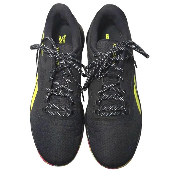 Reebok Mens NanoFlex TR Black Training Shoes Lime Camo OrthoLite Footbed - Picture 4 of 9